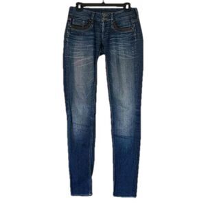 Chevignon Skinny Jeans Blue Leather Detail Low Rise Size 4
